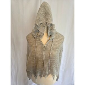 Full Circle Trends Distressed Knit Zip Up Hoodie Women's‎ Medium Grey Raw Hem